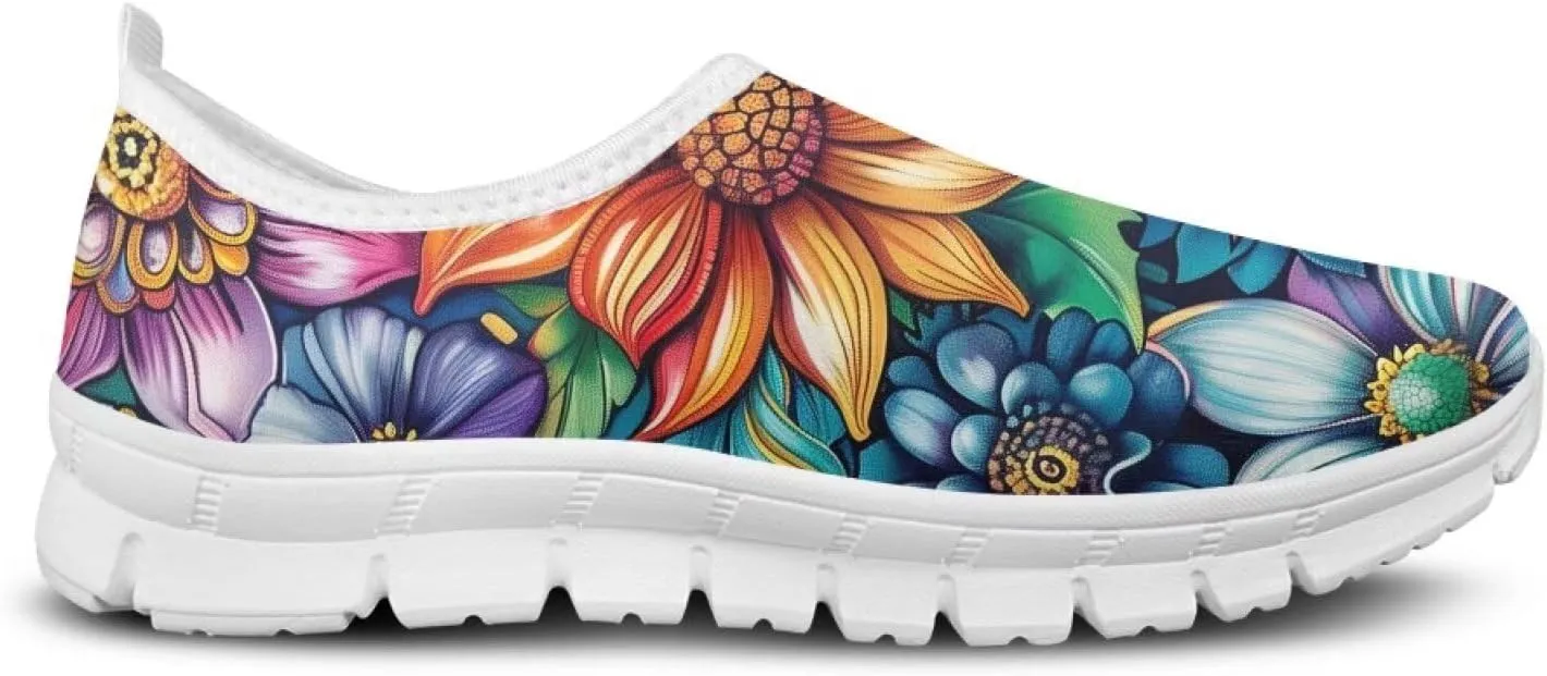 Women's Slip On Sneakers Casual Loafers Mesh Art Pattern Comfort Soft Walking Shoes for Women Daily Work Travel Shoes US Size 5.5-11.5