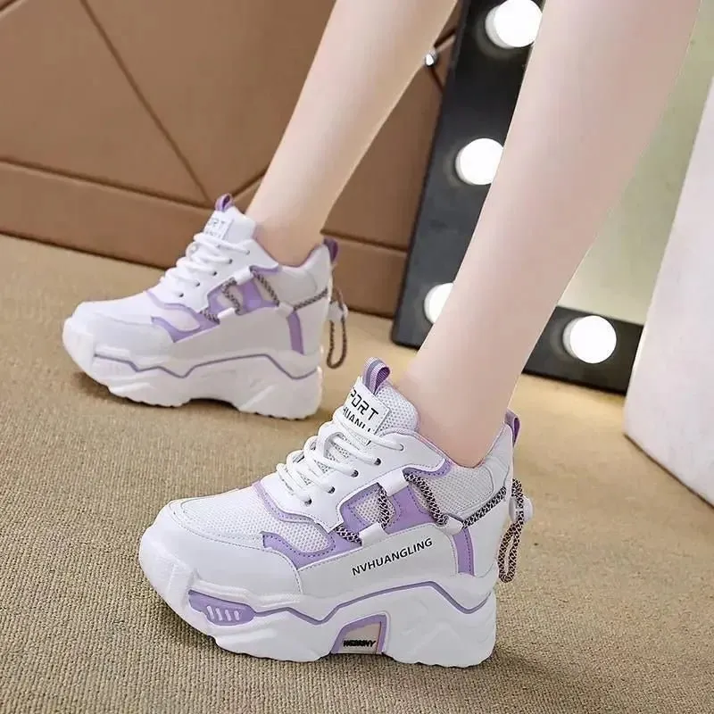Women's Sneakers Purple Wedge Breathable Mesh, Platform Sole