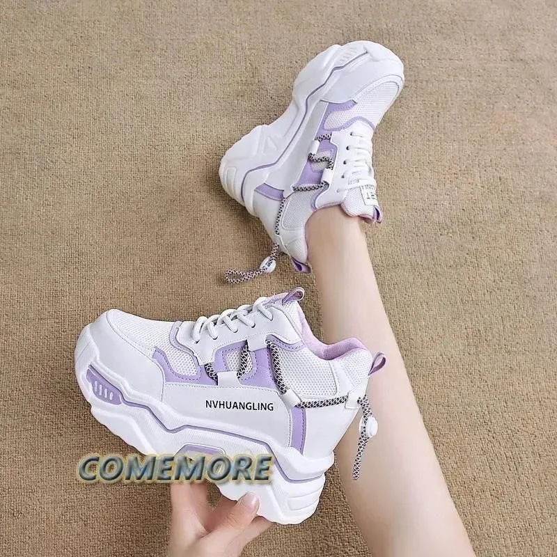 Women's Sneakers Purple Wedge Breathable Mesh, Platform Sole