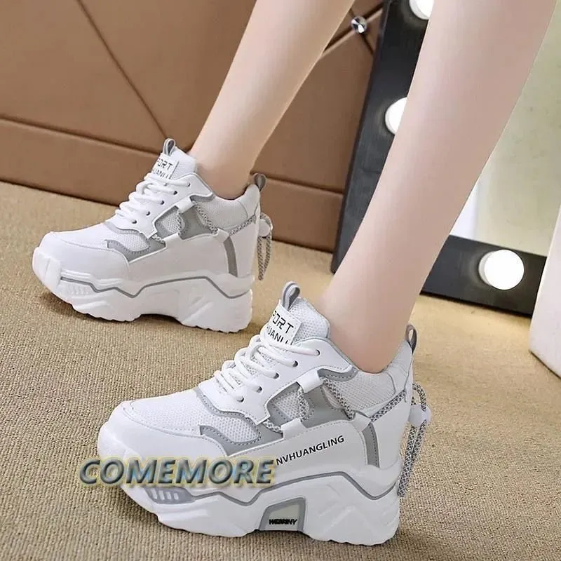 Women's Sneakers Purple Wedge Breathable Mesh, Platform Sole