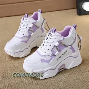 Women's Sneakers Purple Wedge Breathable Mesh, Platform Sole