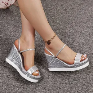 Women's Sparkly Platform Wedge Sandals