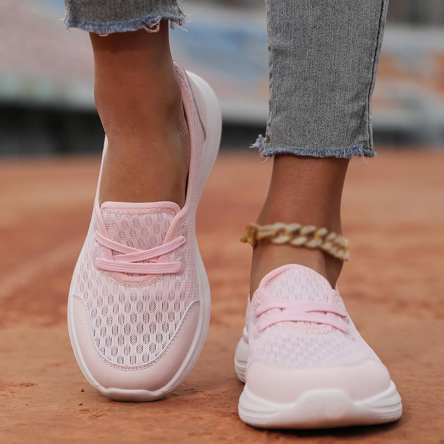 Womens Walking Shoes Tennis Lightweight Gym Sneakers Slip On Low Cut Workout Trainer Sport Breathable Mesh Running Shoes Comfortable Fashion Sneakers for Outdoor