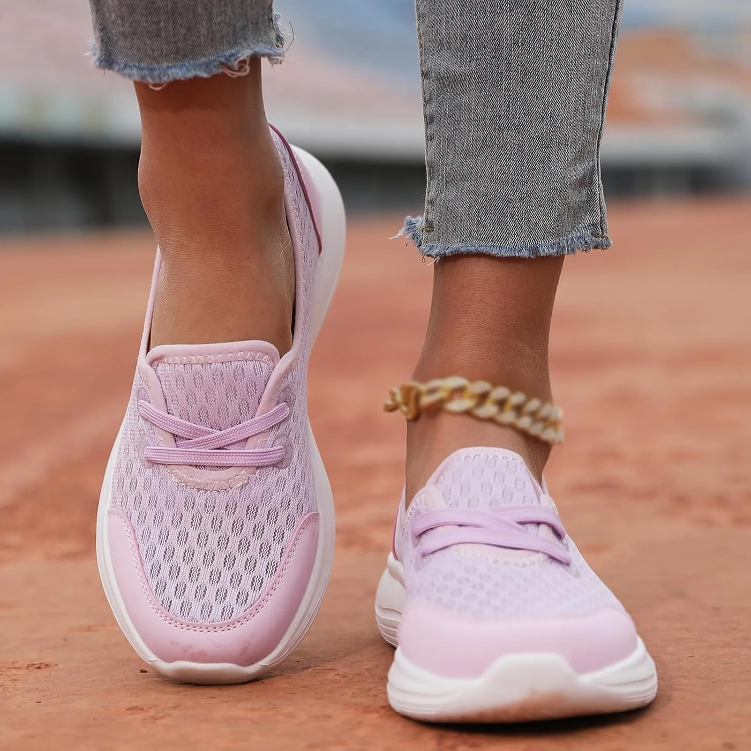 Womens Walking Shoes Tennis Lightweight Gym Sneakers Slip On Low Cut Workout Trainer Sport Breathable Mesh Running Shoes Comfortable Fashion Sneakers for Outdoor