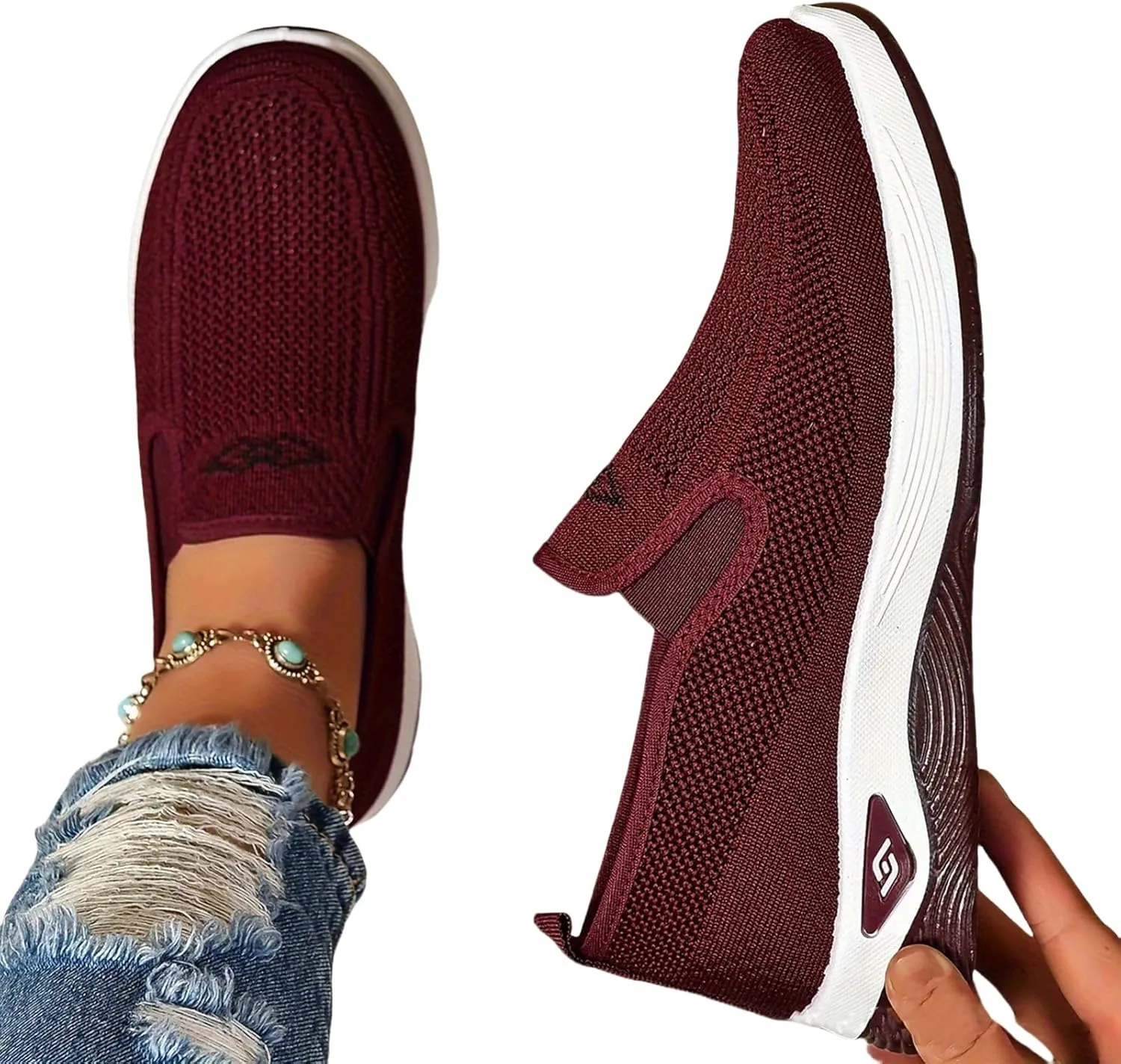 Woven Orthopedic Sneakers for Women Men Mesh Breathable Running Shoes,Outdoor Go Walking Slip on Diabetic Foam Shoes,Lightweight Non-Slip Soft Sole Athletic Sneakers with Arch Support