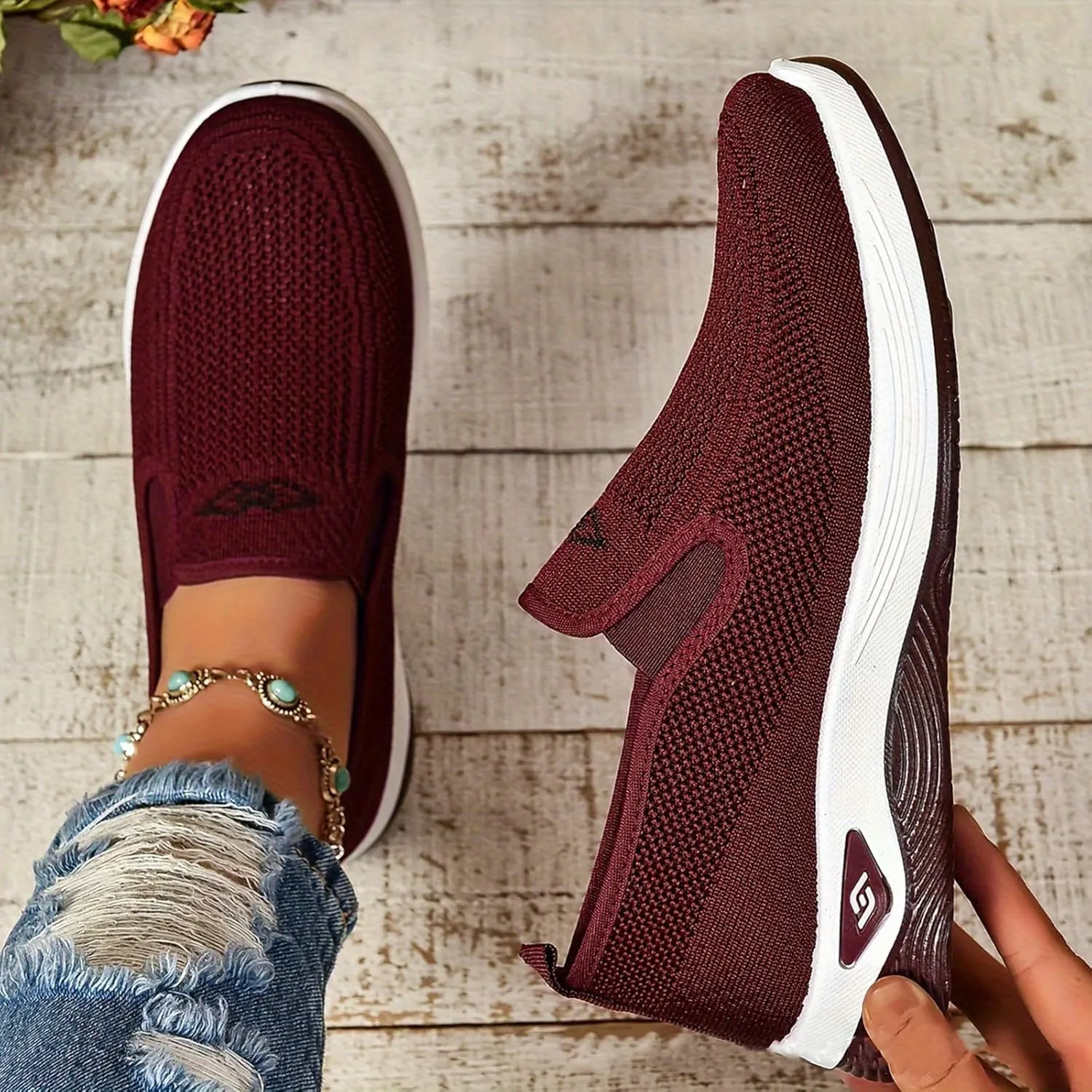 Woven Orthopedic Sneakers for Women Men Mesh Breathable Running Shoes,Outdoor Go Walking Slip on Diabetic Foam Shoes,Lightweight Non-Slip Soft Sole Athletic Sneakers with Arch Support