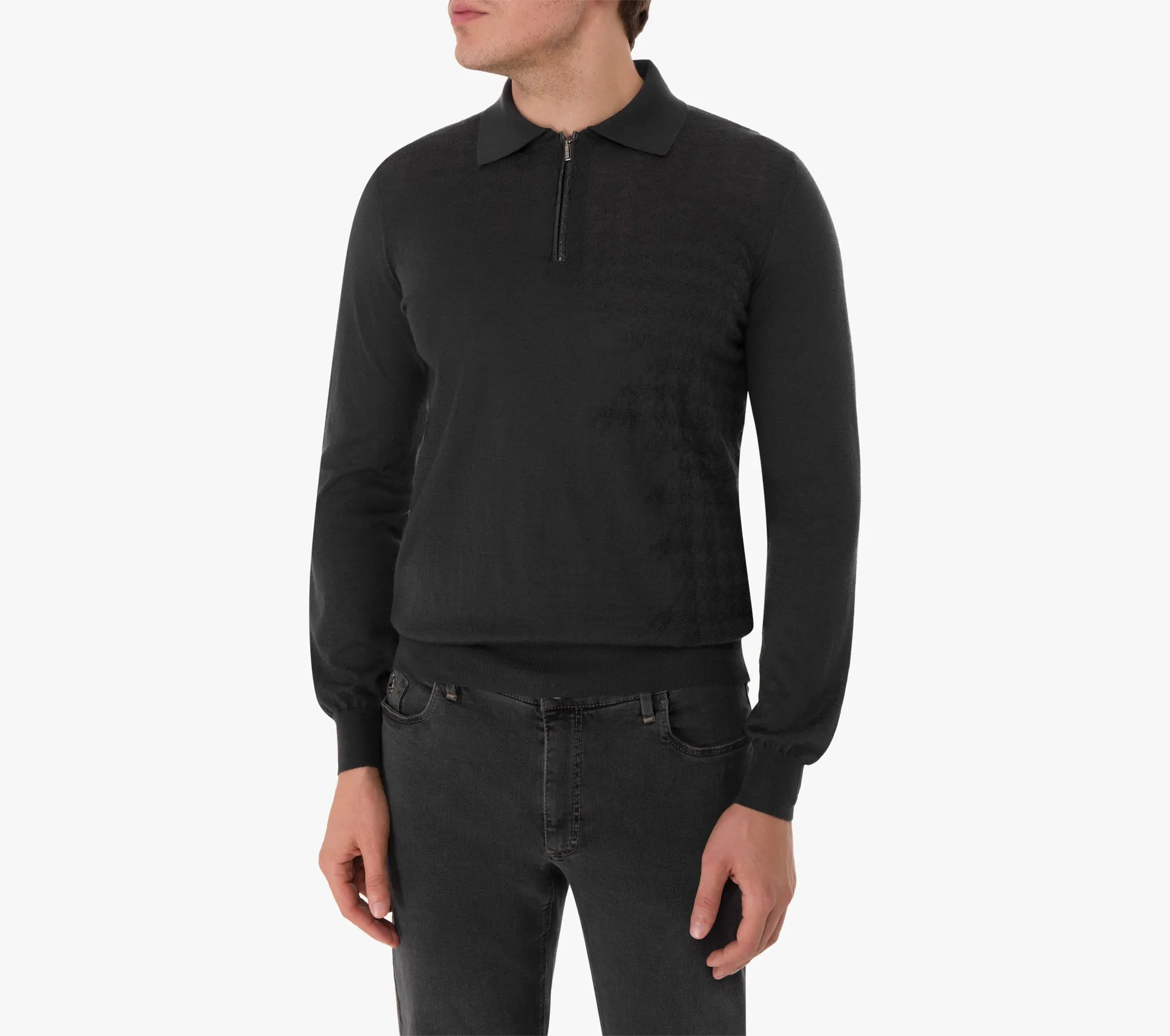 Zipped Polo Shirt with Crocodile Details