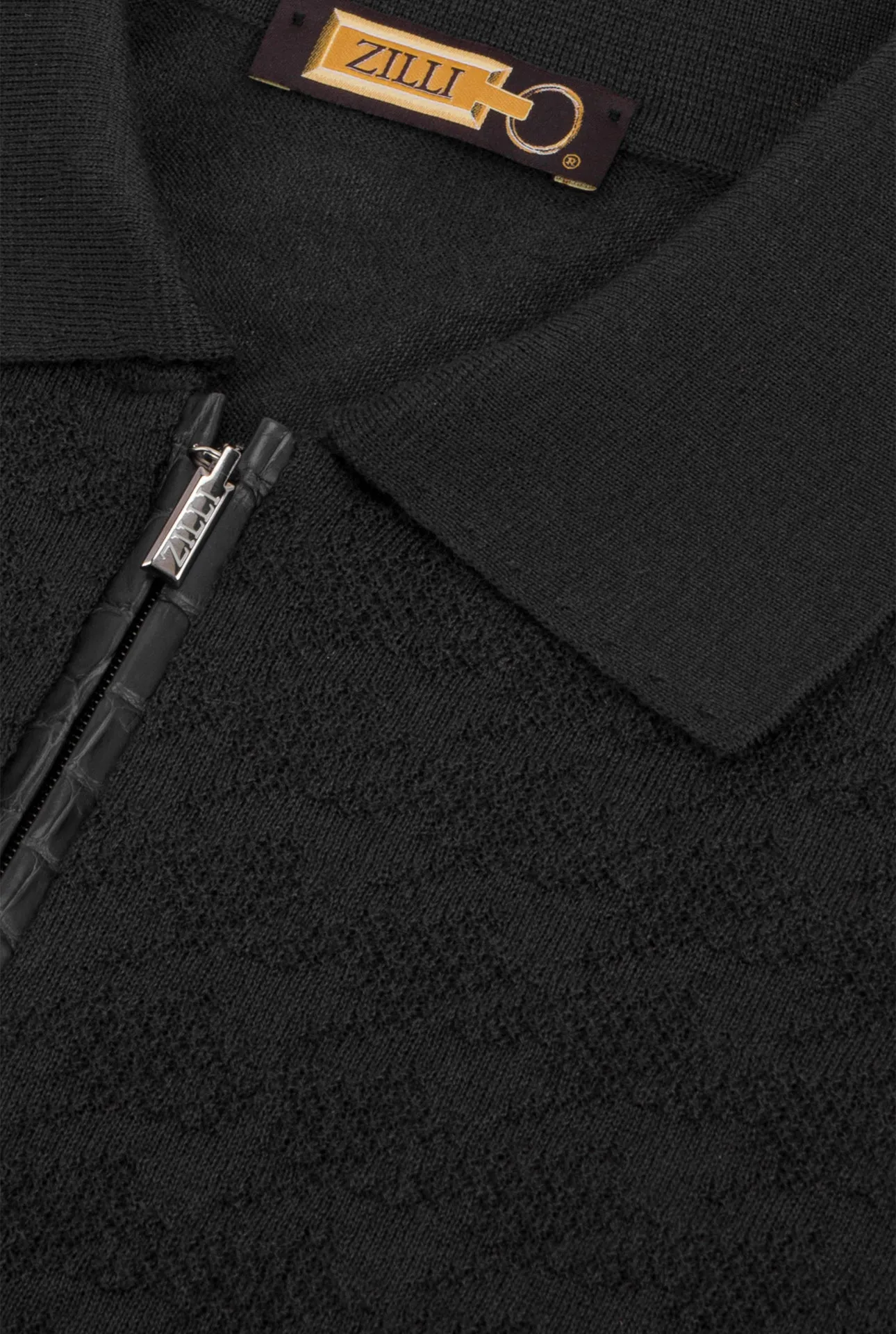 Zipped Polo Shirt with Crocodile Details