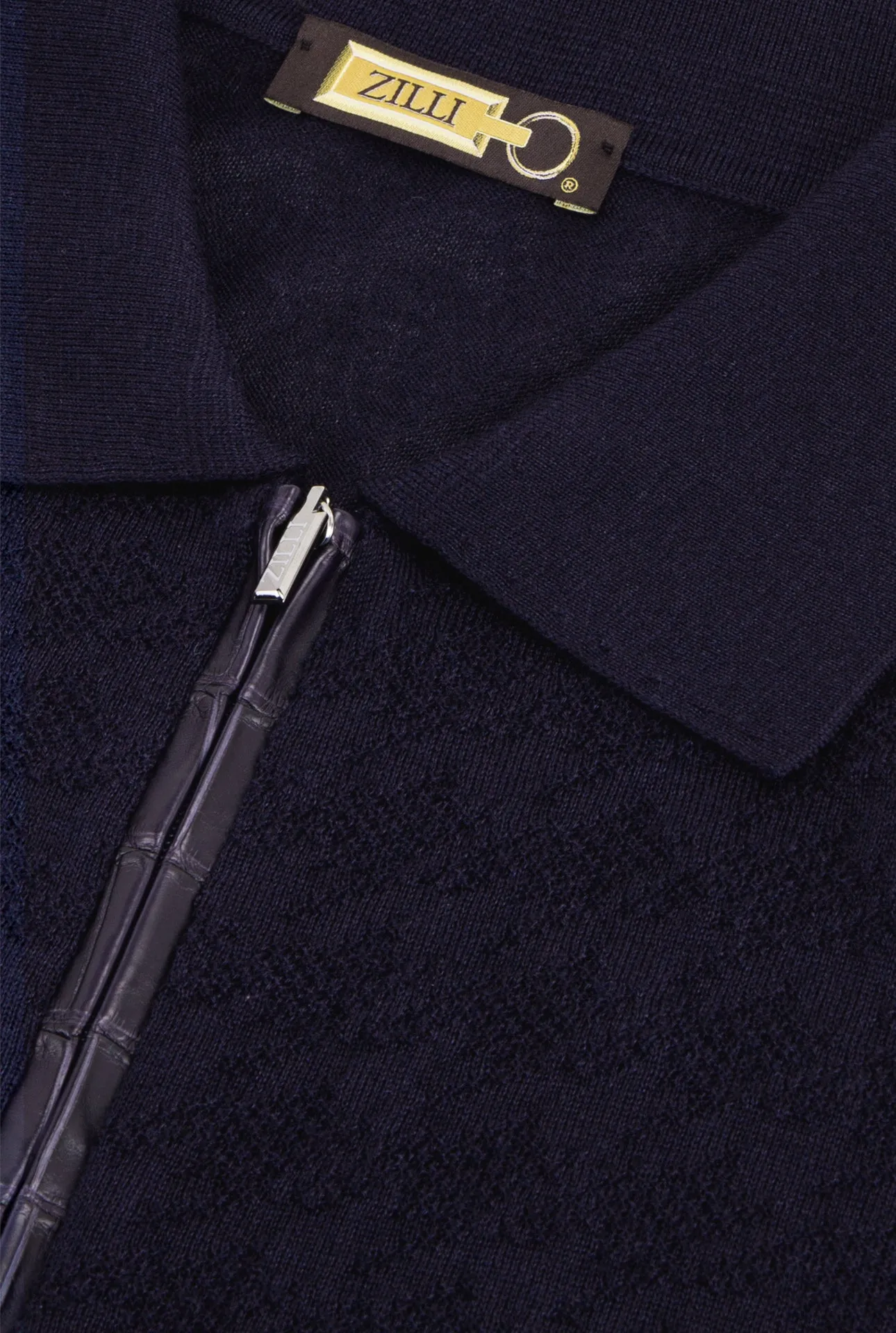 Zipped Polo Shirt with Crocodile Details