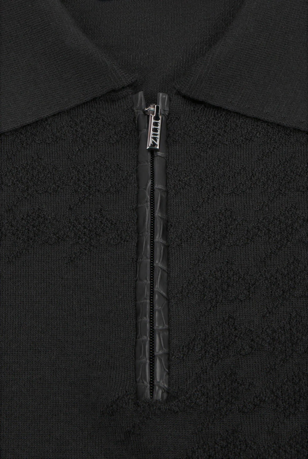 Zipped Polo Shirt with Crocodile Details