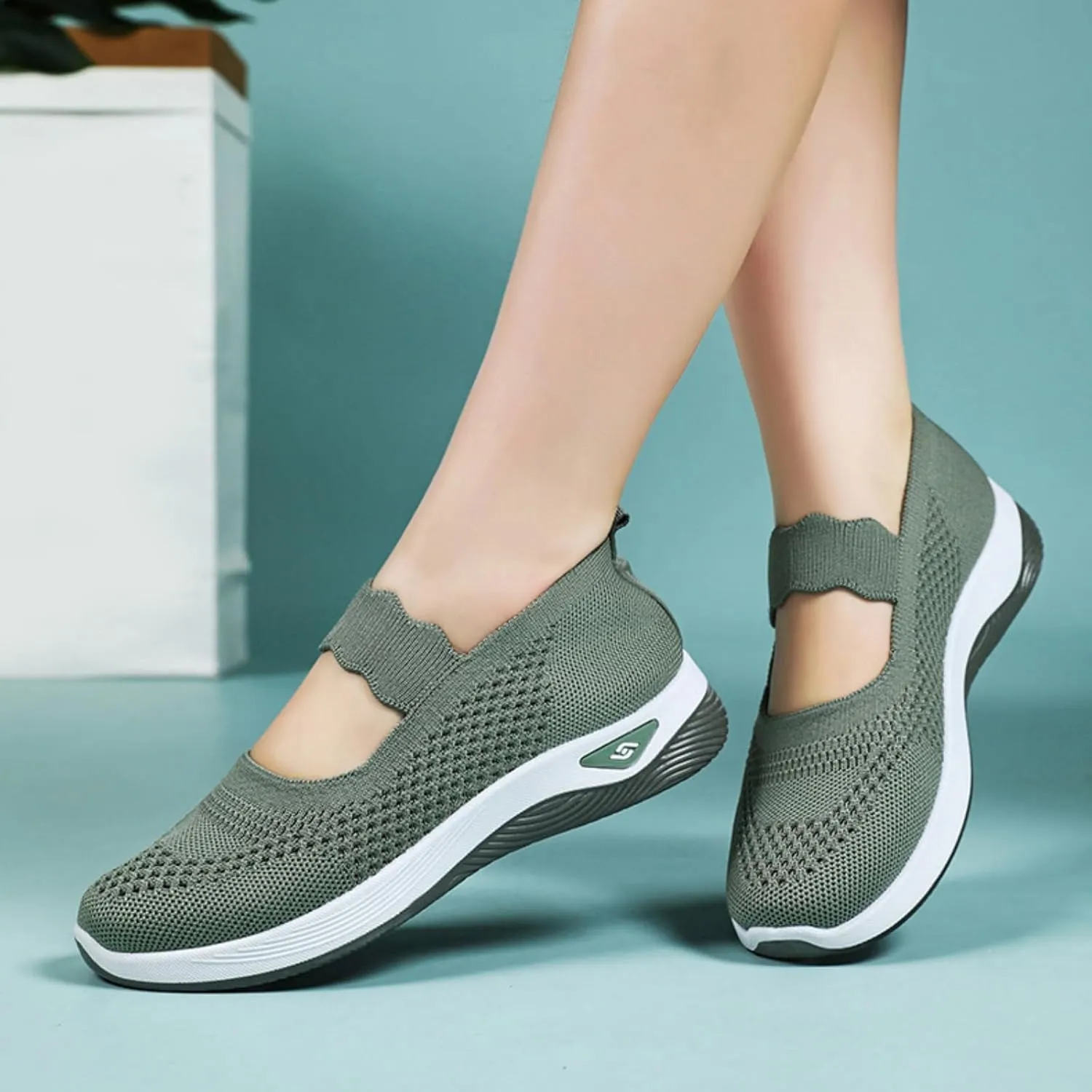 ZWRXW Women's Walking Shoes Wide Width Woven Orthopedic Breathable Soft Shoe Adjustable Go Walk Slip On Shoes with Arch Support Lightweight Comfortable Healthy Footwear for Diabetic