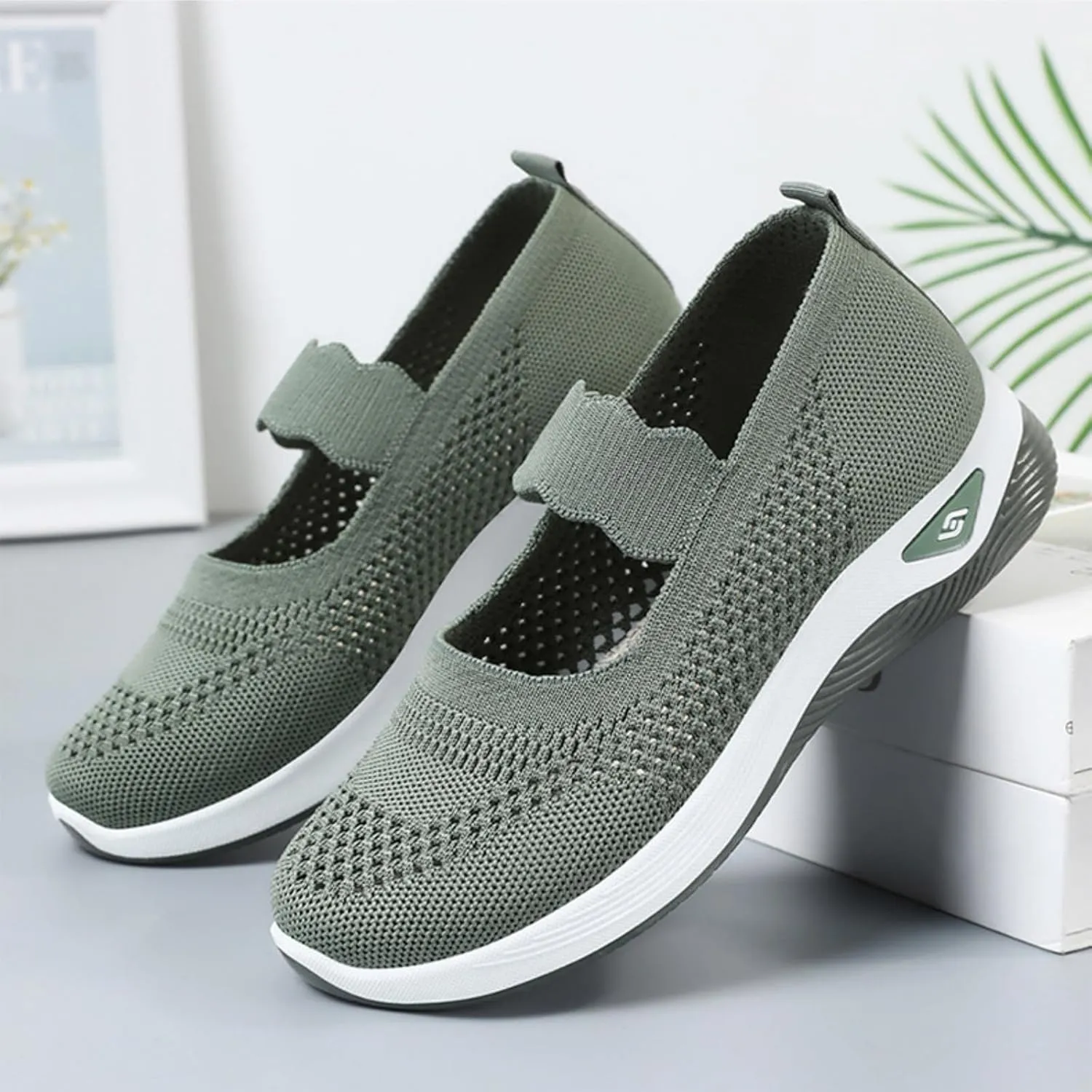 ZWRXW Women's Walking Shoes Wide Width Woven Orthopedic Breathable Soft Shoe Adjustable Go Walk Slip On Shoes with Arch Support Lightweight Comfortable Healthy Footwear for Diabetic