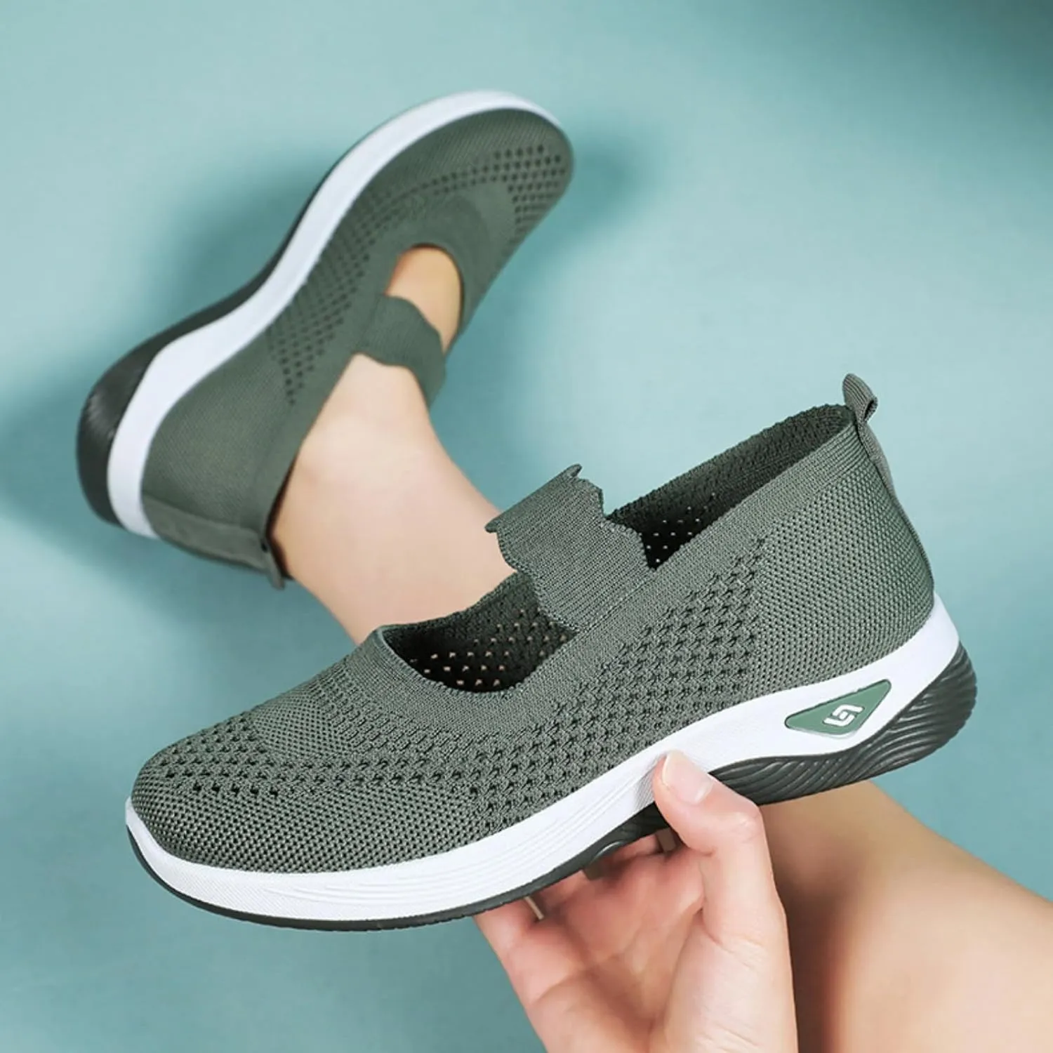 ZWRXW Women's Walking Shoes Wide Width Woven Orthopedic Breathable Soft Shoe Adjustable Go Walk Slip On Shoes with Arch Support Lightweight Comfortable Healthy Footwear for Diabetic