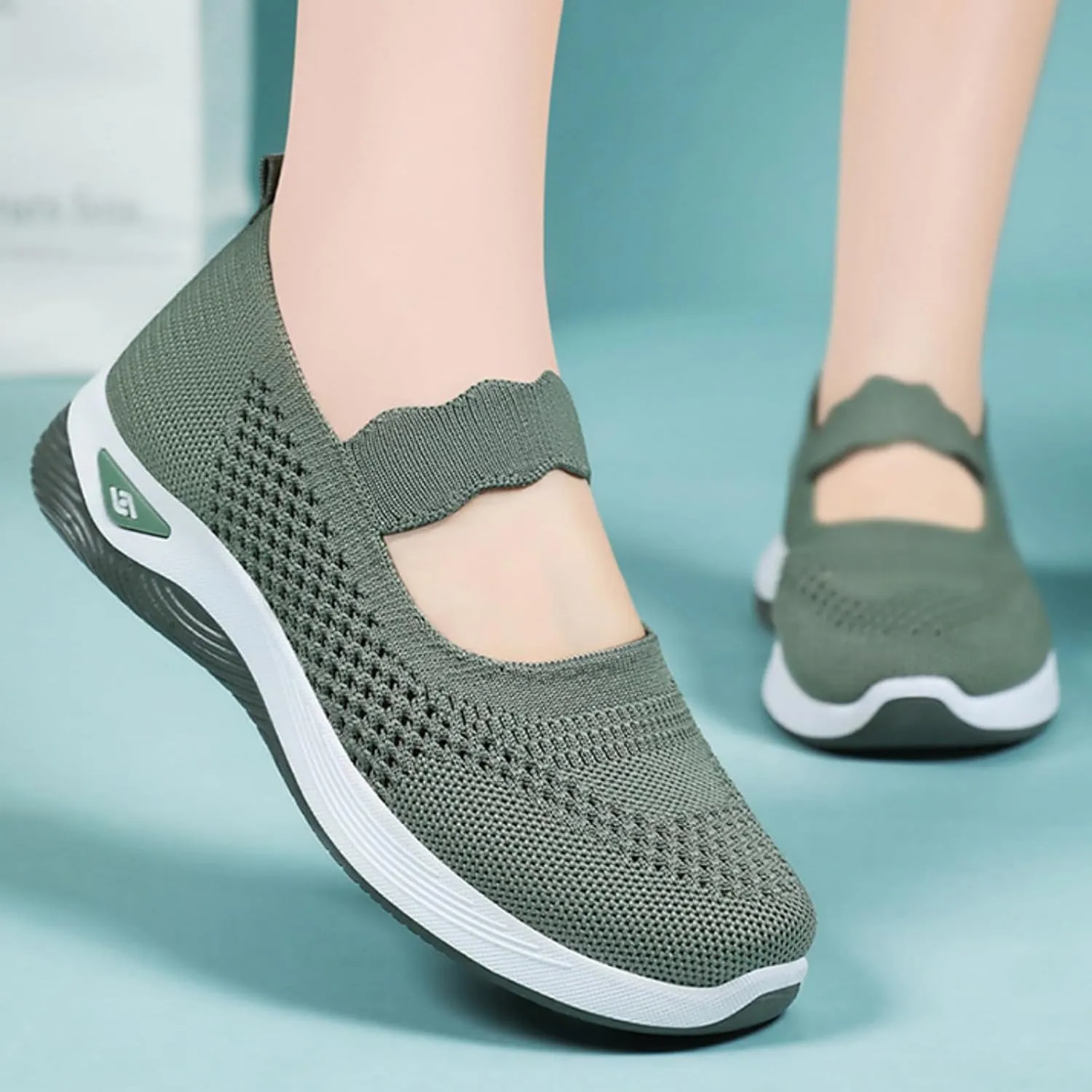 ZWRXW Women's Walking Shoes Wide Width Woven Orthopedic Breathable Soft Shoe Adjustable Go Walk Slip On Shoes with Arch Support Lightweight Comfortable Healthy Footwear for Diabetic