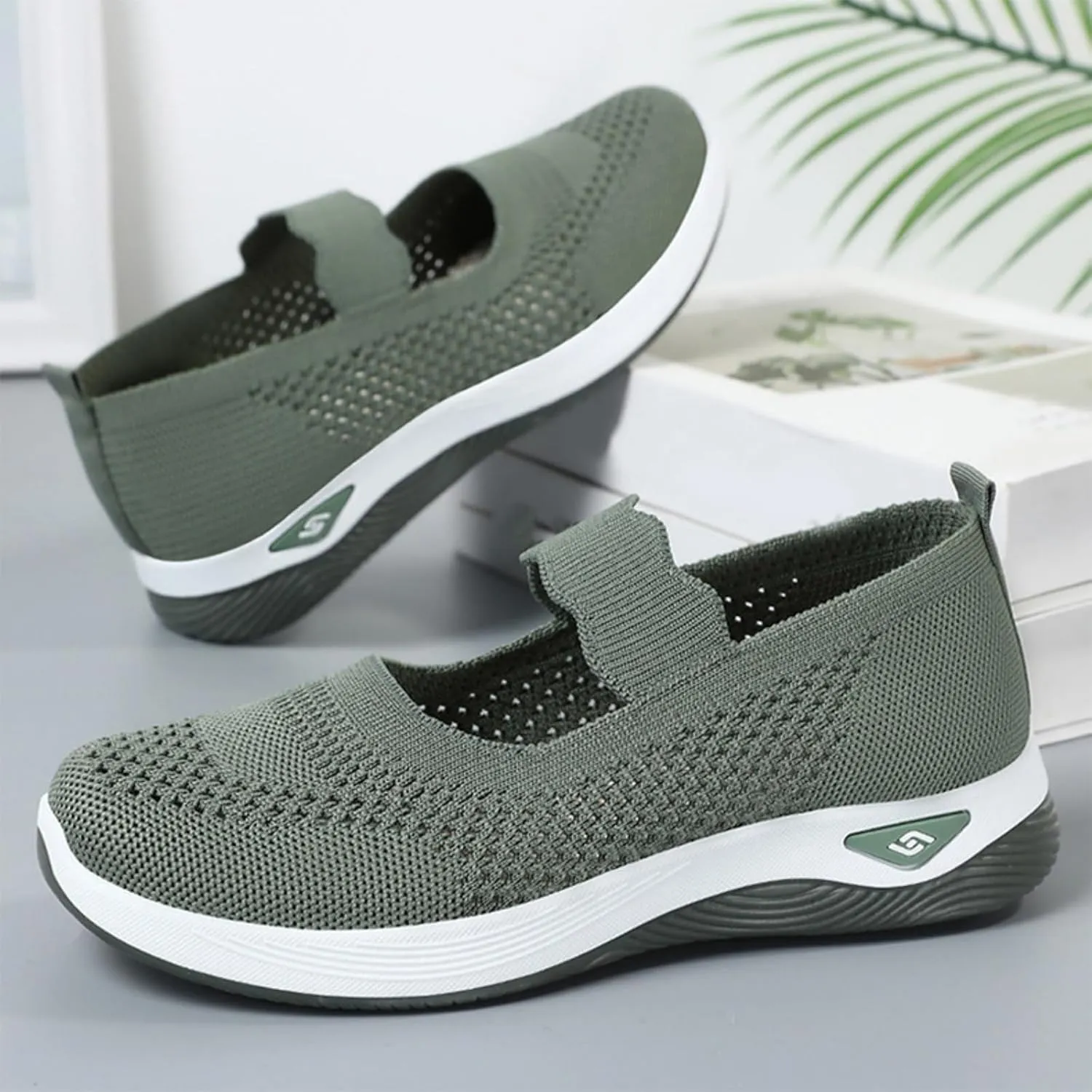ZWRXW Women's Walking Shoes Wide Width Woven Orthopedic Breathable Soft Shoe Adjustable Go Walk Slip On Shoes with Arch Support Lightweight Comfortable Healthy Footwear for Diabetic